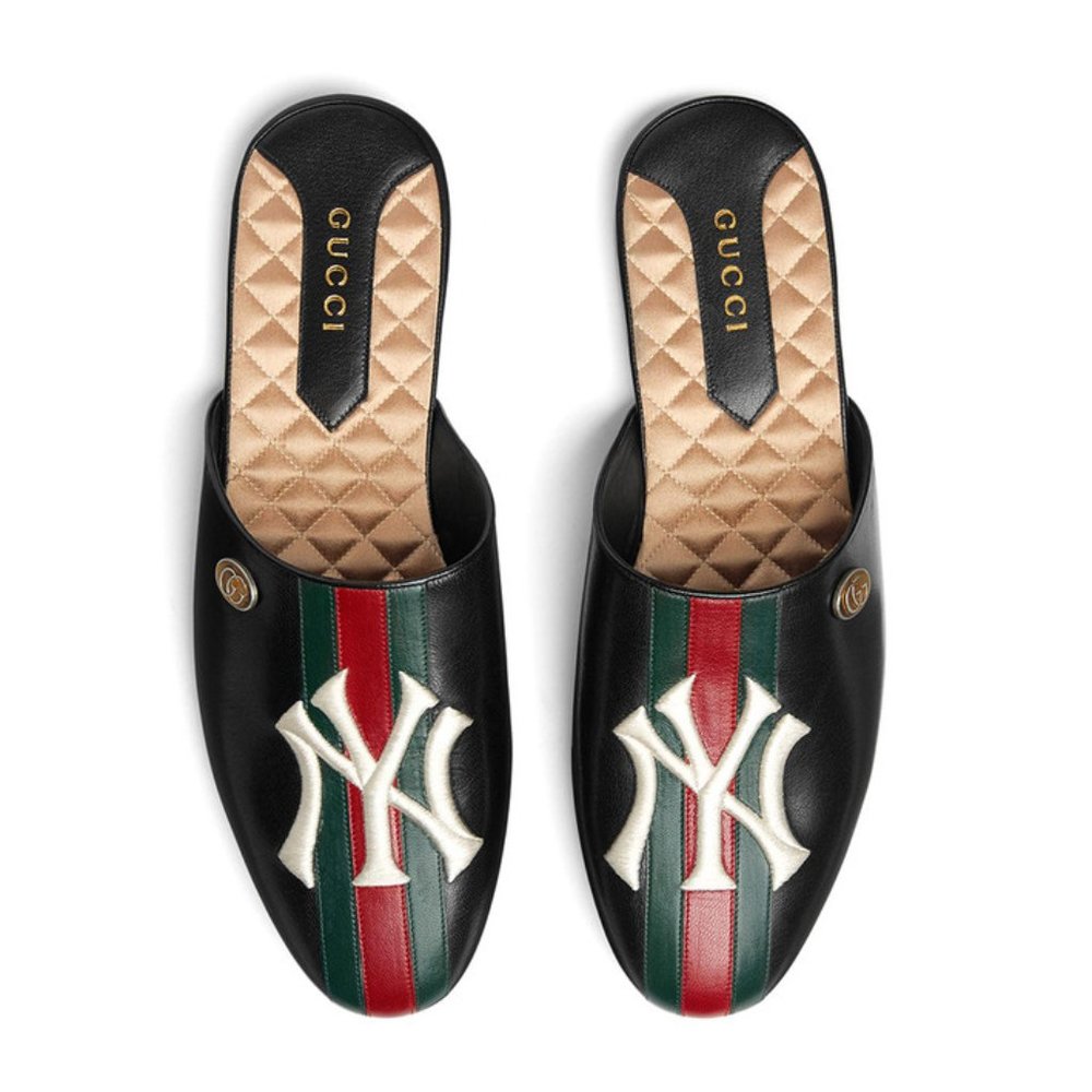 Gucci NY Yankee Leather Mule Slippers
